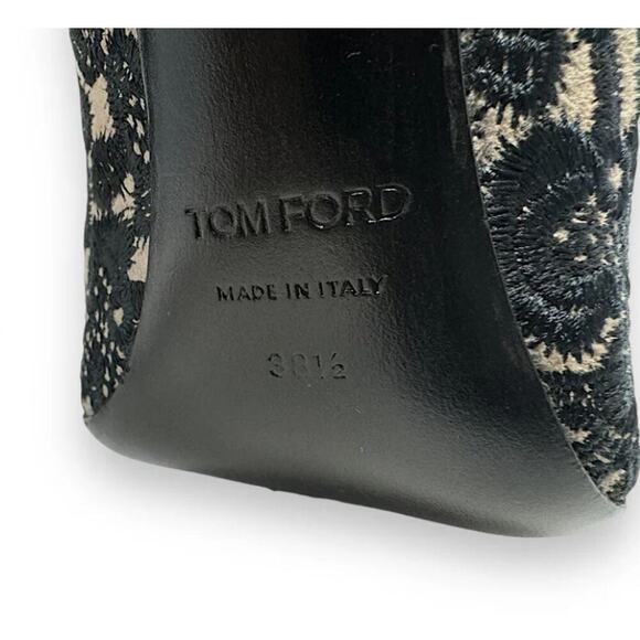 Tom Ford Stiletto Lace Heel Pumps 38.5 Embroidered Nude Bow High Heel Point Toe - Picture 7 of 9